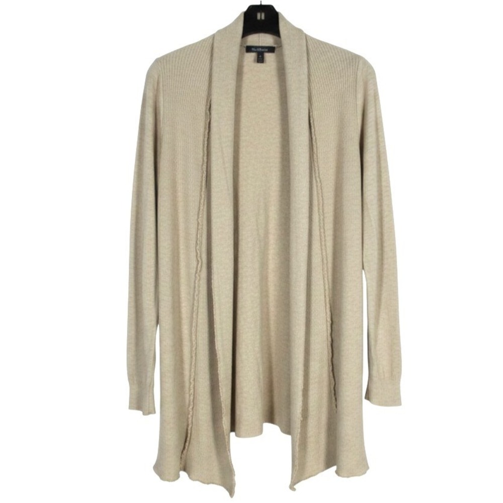 CYRUS Beige OPEN-FRONT Ribbed-Knit Trim ROLLED COLLAR Cardigan Sweater Sz XL